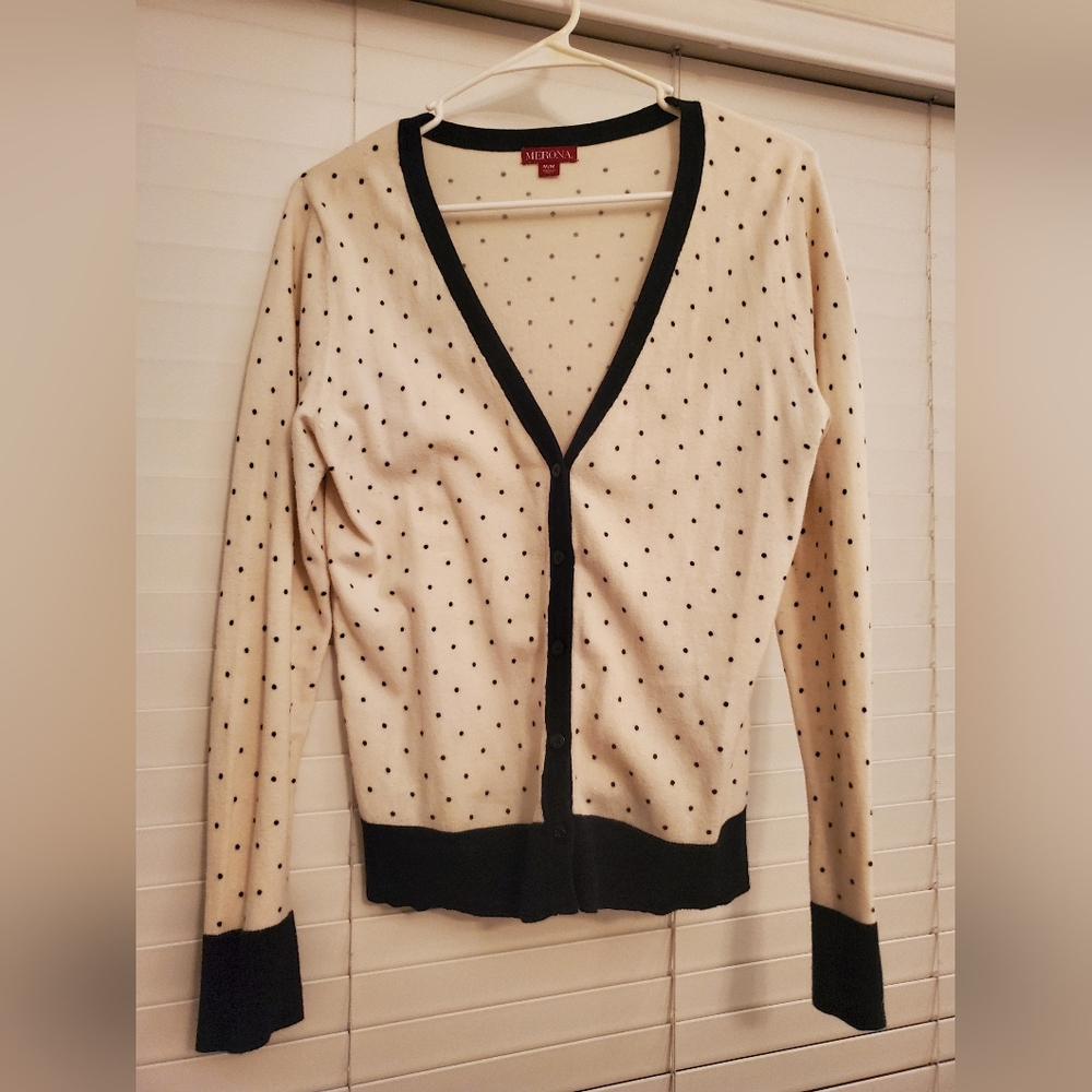 Merona Polkadot Cardigan - Cream Black M